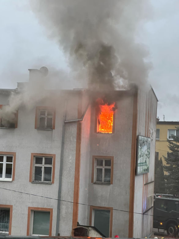Pożar kamienicy w Orzyszu