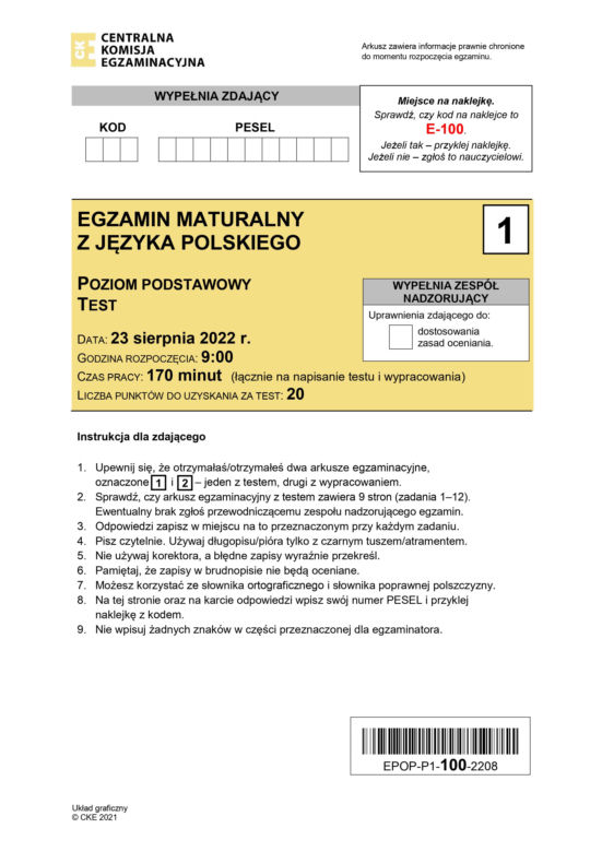 Matura poprawkowa 2022: Polski. Arkusz CKE, pytania, zadania, odpowiedzi [23.08]