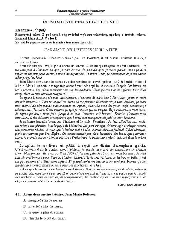 Arkusz francuski podstwowy matura 2014
