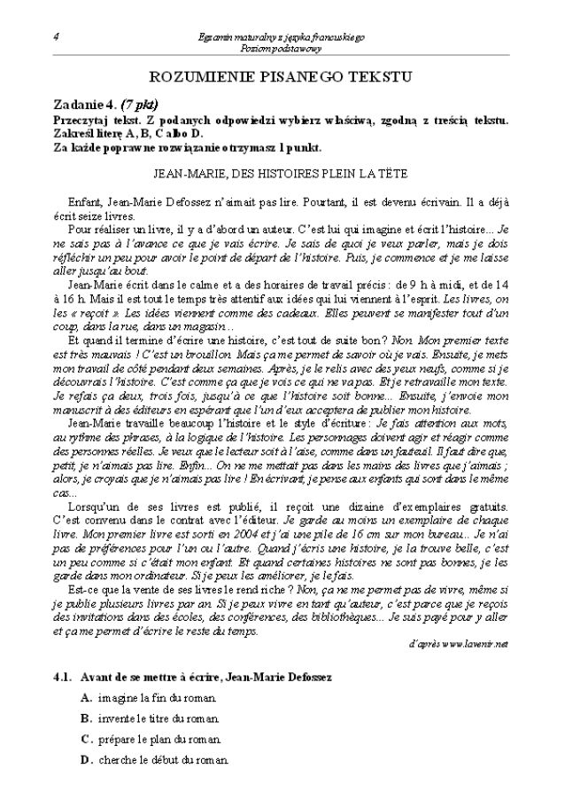 Arkusz francuski podstwowy matura 2014