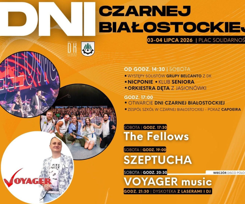 Plakat Dni Czarnej Białostockiej ze zdjęciami artystów i programem. O wydarzeniu przeczytasz na Eska Białystok.