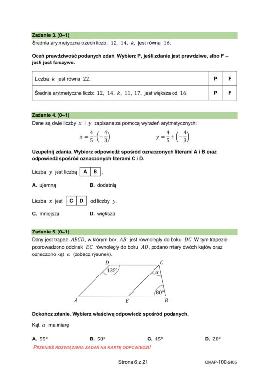 Egzamin ósmoklasisty 2024 - MATEMATYKA