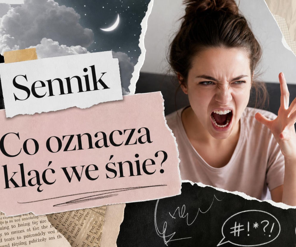 Krzycząca, wściekła kobieta. Obok napis o znaczeniu snu o klęciu. Więcej o interpretacji snów przeczytasz na SE.