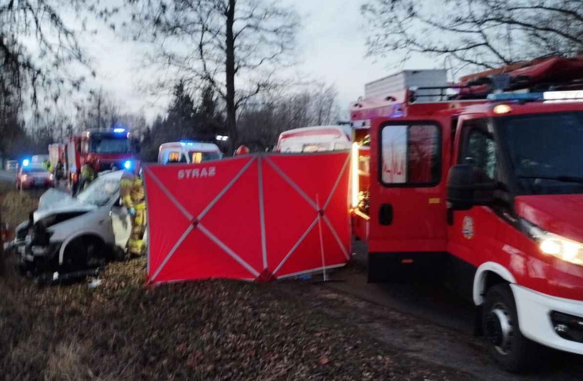 Śmiertelny wypadek pod Poddębicami. Nie żyje kierowca białego BMW, dwie osoby ranne [ZDJĘCIA]