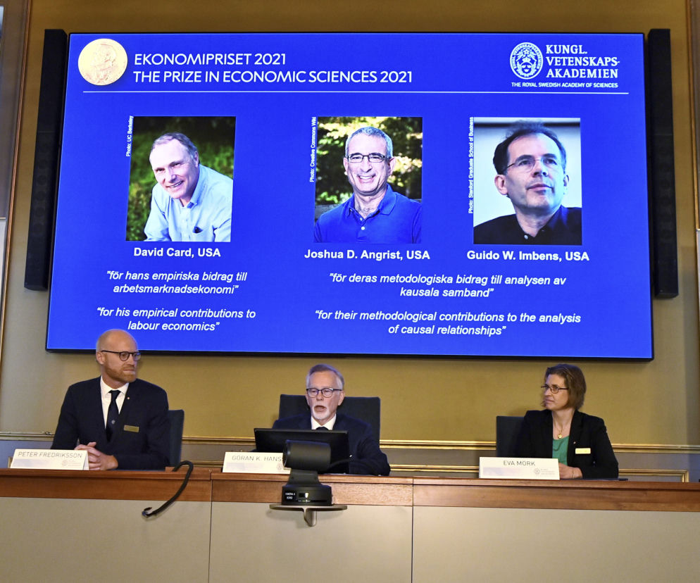 David Card, Joshua Angrist i Guido Imbens - laureaci nagrody nobla z ekonomii