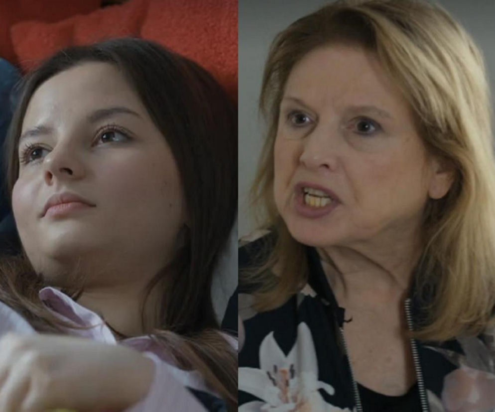 Portretowe ujęcia Ewy (Gabriela Ziembicka) i Elżbiety (Marzena Trybała) z serialu Barwy szczęścia. Ewa, młoda kobieta, spogląda w górę z zamyśloną miną, a starsza Elżbieta wyraża złość lub niezadowolenie, co wskazuje na konflikt w Super Seriale.