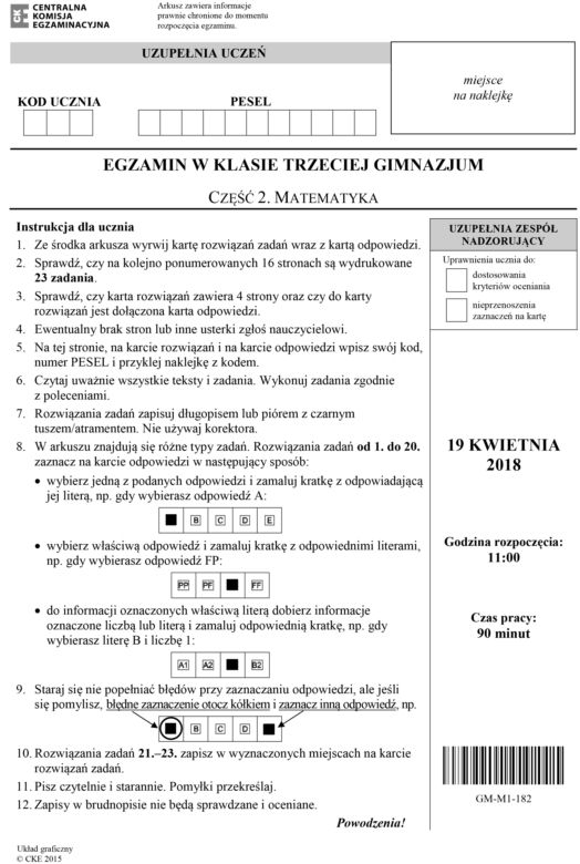 Egzamin gimnazjalny 2018 - część matematyczna