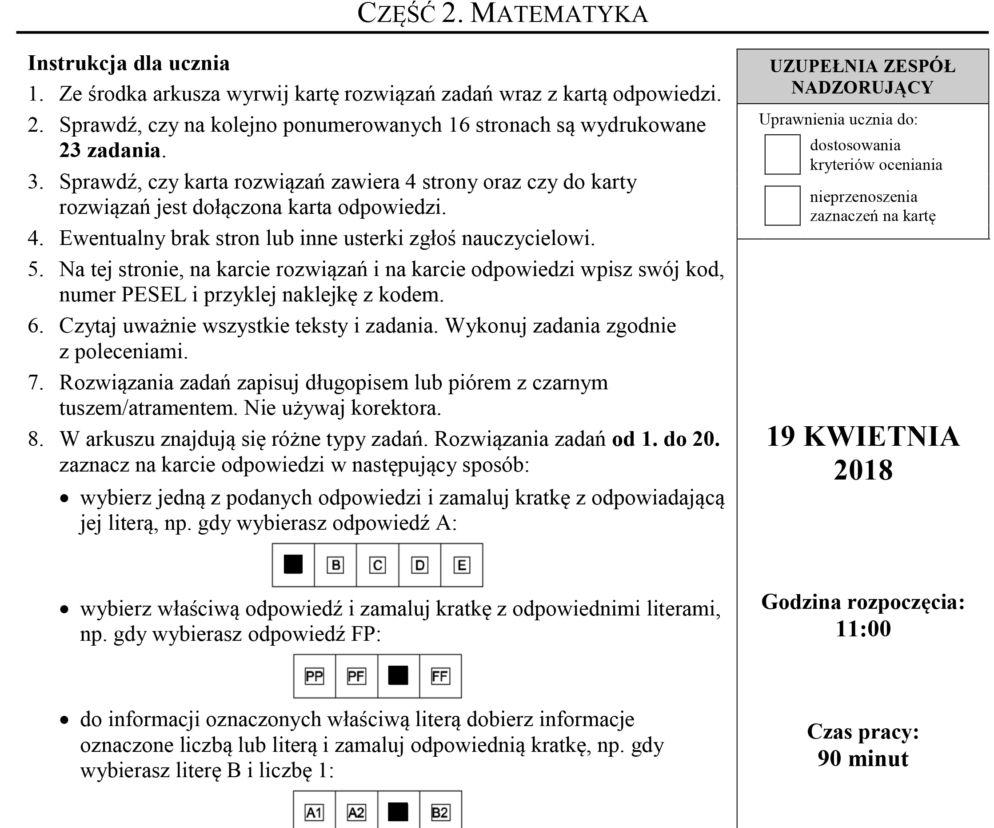 Egzamin gimnazjalny 2018 - część matematyczna