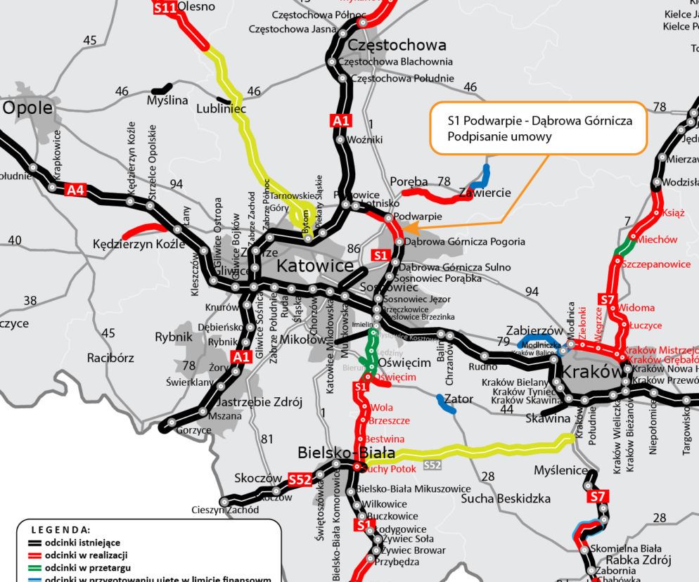 Remont DK 1 z Podwarpia do Dąbrowy Górniczej
