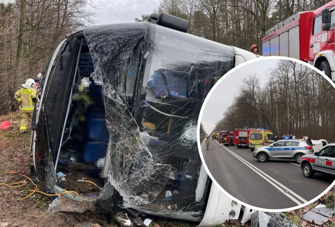 Łopiennik Podleśny. Groźny wypadek autokaru na DK 17. Wśród rannych dzieci