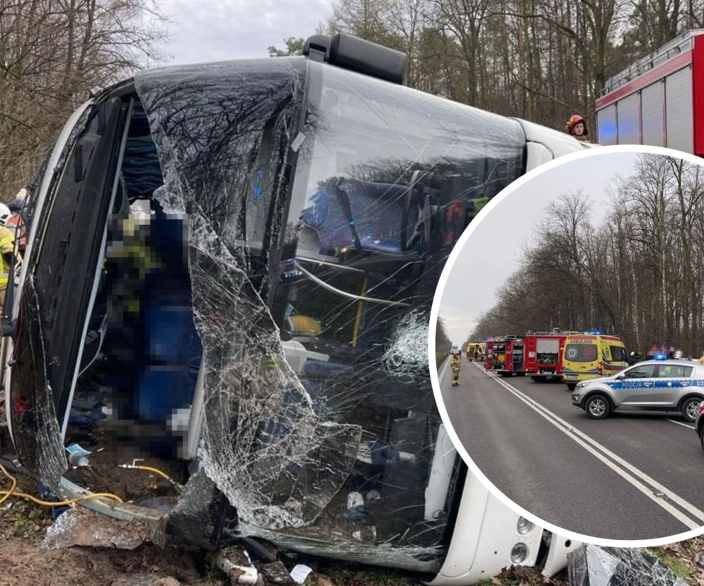 Łopiennik Podleśny. Groźny wypadek autokaru na DK 17. Wśród rannych dzieci