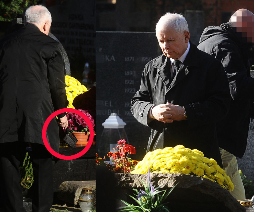 Prezes Kaczyński z miotełką na grobach
