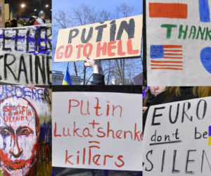 Transparenty na antyrosyjskich protestach