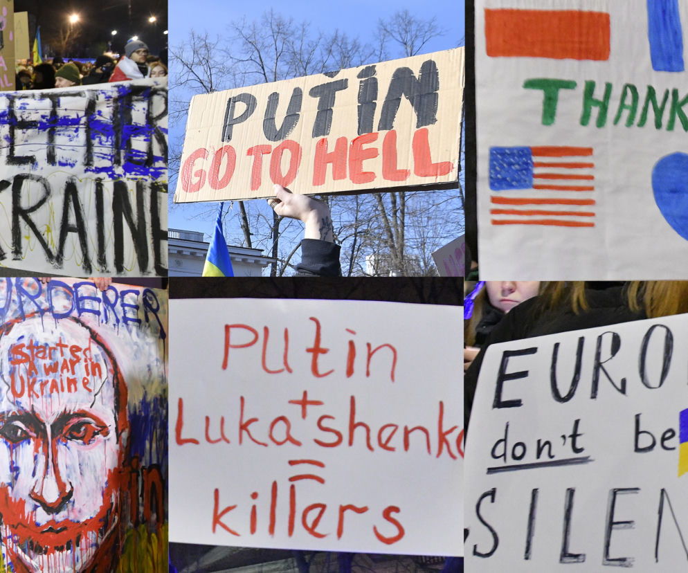 Transparenty na antyrosyjskich protestach