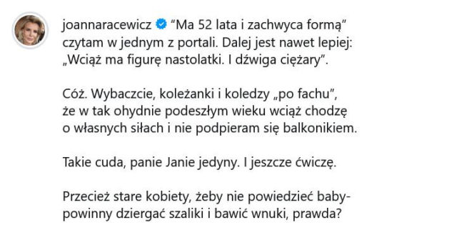 Nie dzierga szalików, nie opiekuje się wnukami. Joanna Racewicz nie daje sobie w kaszę dmuchać!