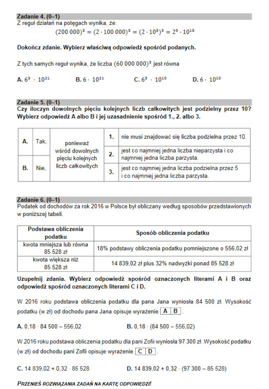 Egz ósmoklasisty 2021 matematyka
