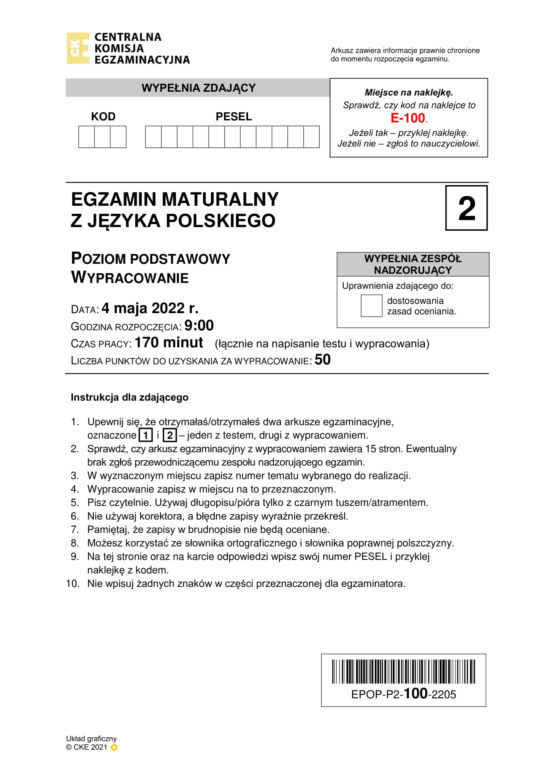 Matura 2022: polski. Arkusze odpowiedzi, pytania CKE. Poziom podstawowy 