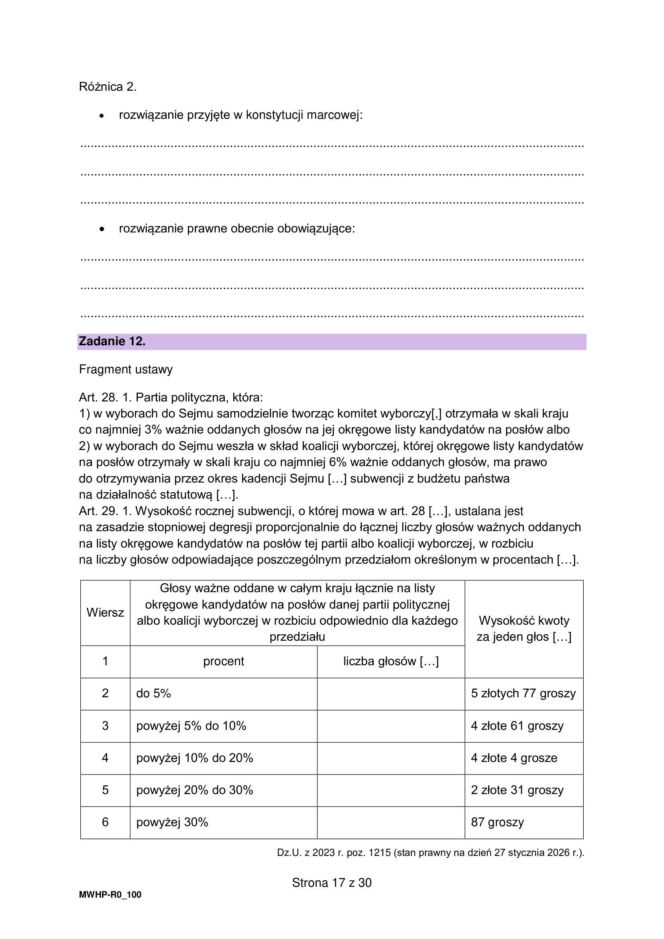 Matura 2026: WOS rozszerzony 12.05.2026r. Arkusze CKE, poziom podstawowy [Formuła 2023]