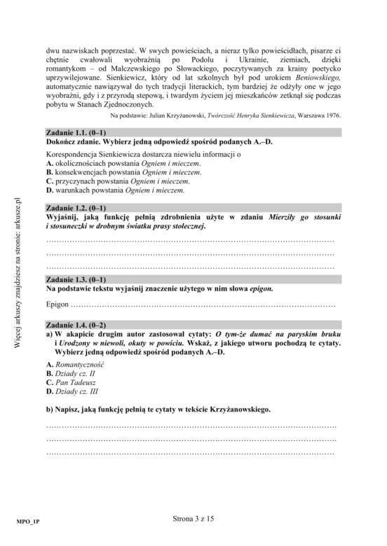 Matura poprawkowa język polski 2015 sierpień (poziom podstawowy)