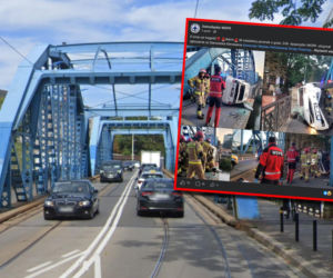 O krok od tragedii. Taksówka zawisła nad Odrą, służby walczyły z czasem