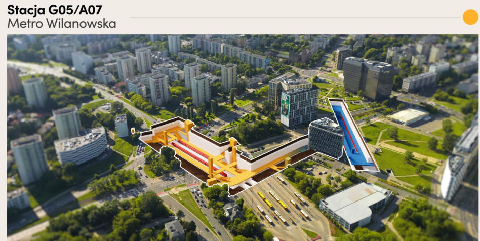 Wizualizacja planowanej stacji metra M4 Wilanowska