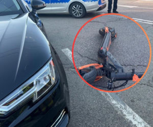 Chłopiec na hulajnodze zderzył się z audi. Nastolatek trafił do szpitala