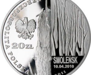 Tupolew i brzoza na 20-złotowej monecie poświęconej ofiarom katastrofy pod Smoleńskiem