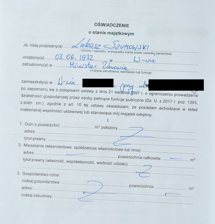 Łukasz Szumowski ujawnia majątek