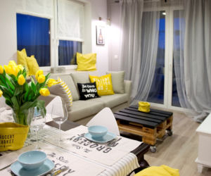 Salon z jadalnią w stylu skandynawskim