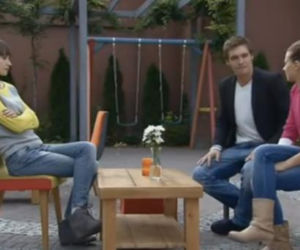 M jak miłość odc. 1039. Janka (Joanna Osyda), Marcin (Mikołaj Roznerski), Eryka (Marta Juras)