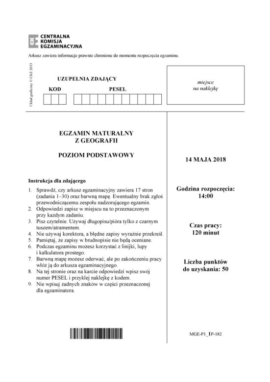 Matura 2018 - Geografia poziom podstawowy. Arkusze egzaminacyjne, stara matura