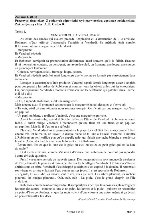Matura 2020 AKUSZE CKE: j. francuski p. rozszerzony, 6