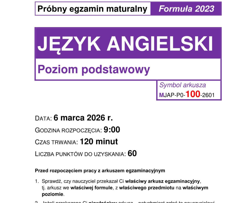 Matura próbna 2026: j. angielski arkusz CKE [6.03.2026]