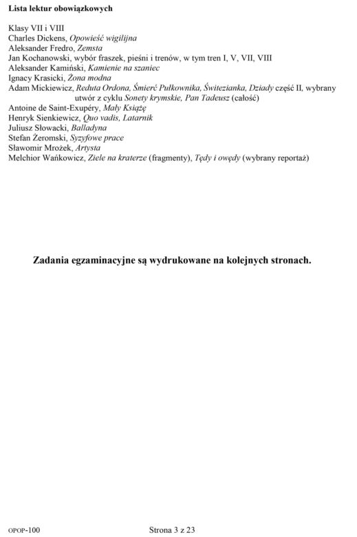 str. 3 Próbny egzamin ósmoklasisty 2020. Arkusz z języka polskiego