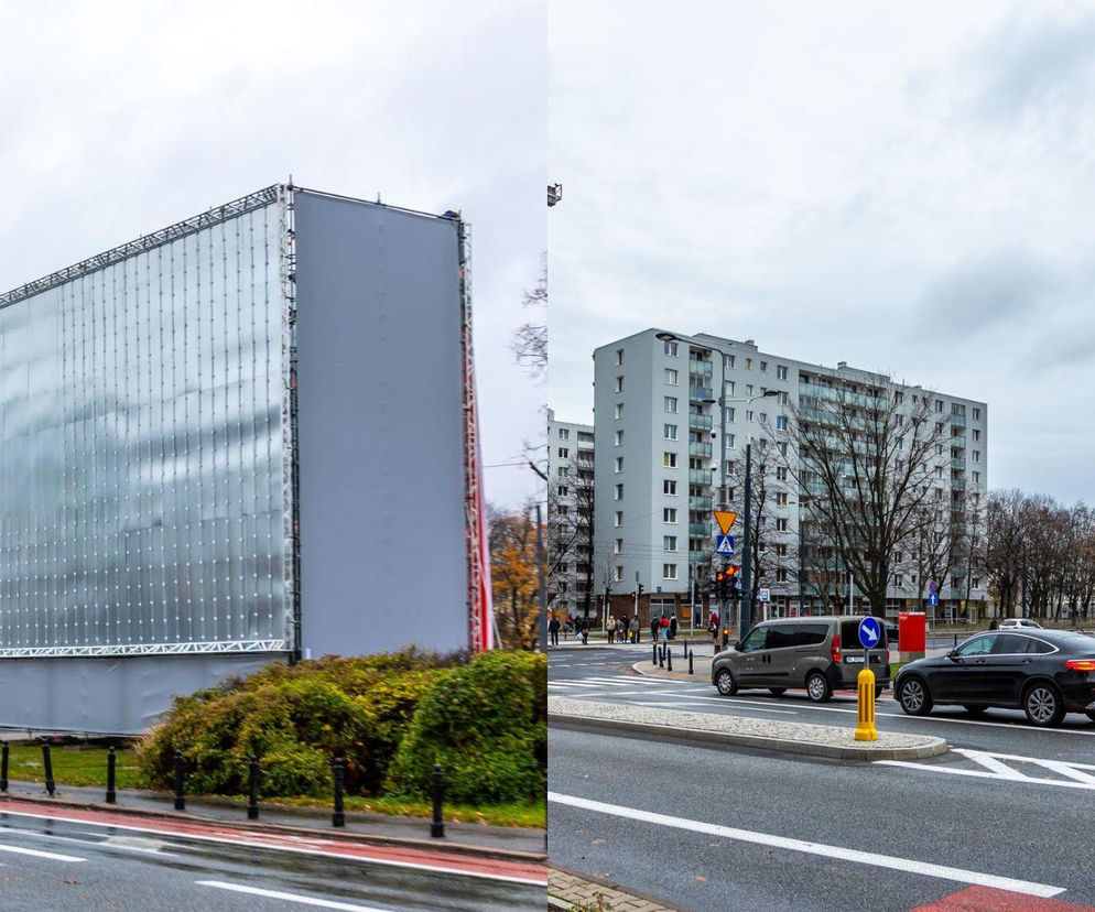 Demontaż ogromnego, nielegalnego stelaża reklamowego na rogu ulic Anielewicza i Jana Pawła II w Warszawie. Obiekt, będący samowolą budowlaną na miejskiej działce, jest usuwany pod nadzorem. Więcej o walce z nielegalnymi reklamami przeczytasz na Architektura Murator Plus.