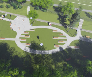 Edukacyjny ekotaras -   propozycja zagospodarowania terenu przyległego do Olimpijskiego Stadionu Rugby z widokiem na dolinę i Łynę.