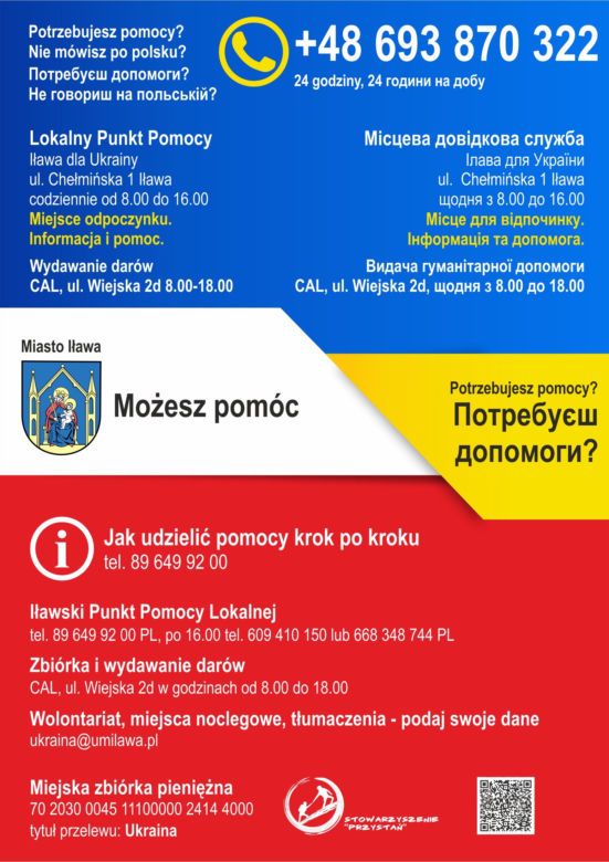 Pomoc Ukraińcom w Iławie. Niezbędnik od władz miasta
