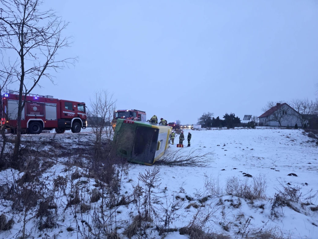 Gołoledź paraliżuje drogi w Bydgoszczy i regionie! Autobus wypadł z drogi [ZDJĘCIA]