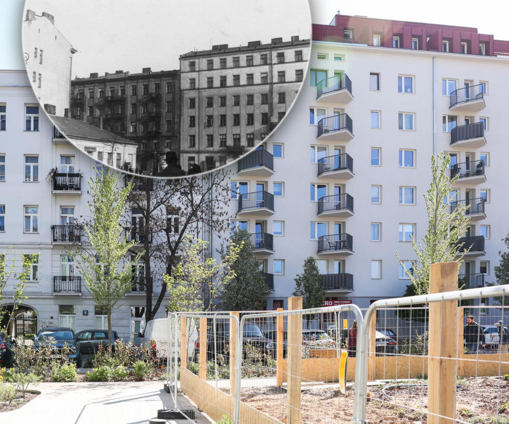 Współczesne bloki mieszkalne przy ulicy Miedzianej. Na okrągłej miniaturze archiwalna kamienica. O metamorfozie przeczytasz na SE.