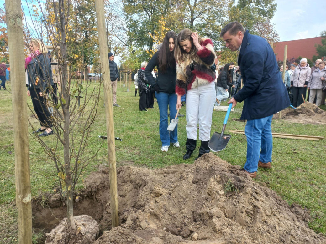 W młodym parku w Lesznie posadzono kolejne drzewa. Każde ma swoją tabliczkę