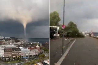 Tornado nad Morzem Bałtyckim. Wiatr zepchnął ludzi do morza! [WIDEO]