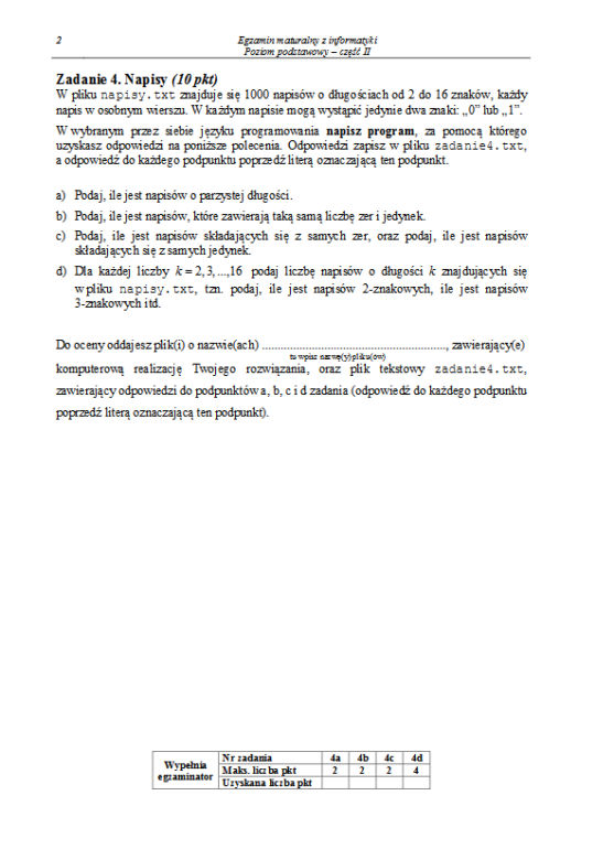Matura 2013, informatyka poziom podstawowy