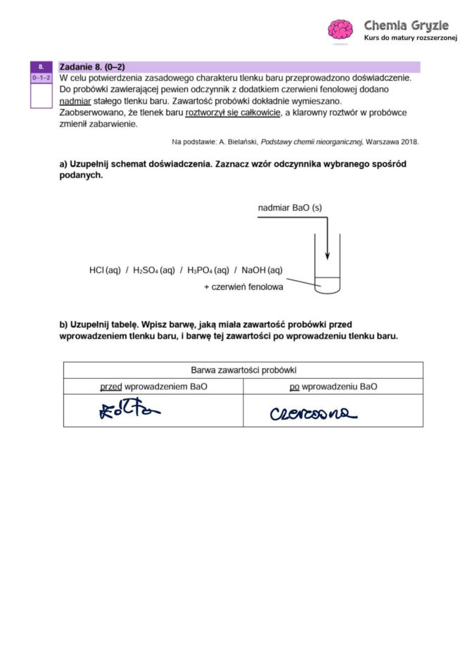 Matura próbna CKE 2026 - chemia. Poprawne odpowiedzi