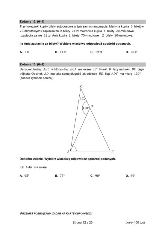 Egzamin ósmoklasisty 2022: Matematyka. ARKUSZ CKE i ODPOWIEDZI [25.05.2022]