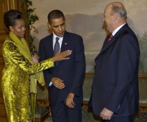 Michelle Obama, Barack Obama i król Norwegii Harald