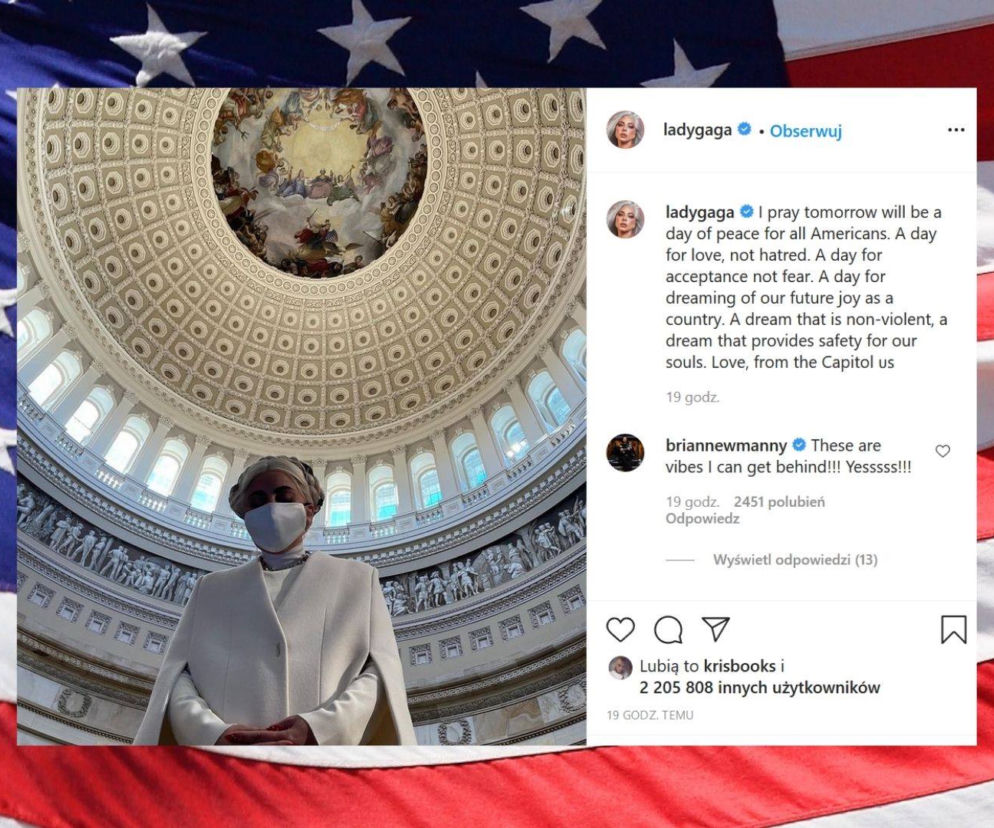Joe Biden zaprzysiężony na prezydenta USA. Lady Gaga zachwyciła hymnem i... kreacją! 
