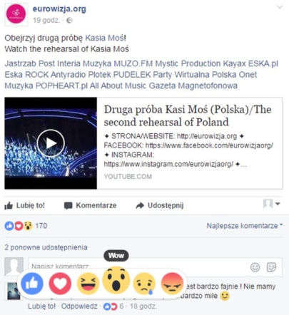 Facebook - reakcje w komentarzach