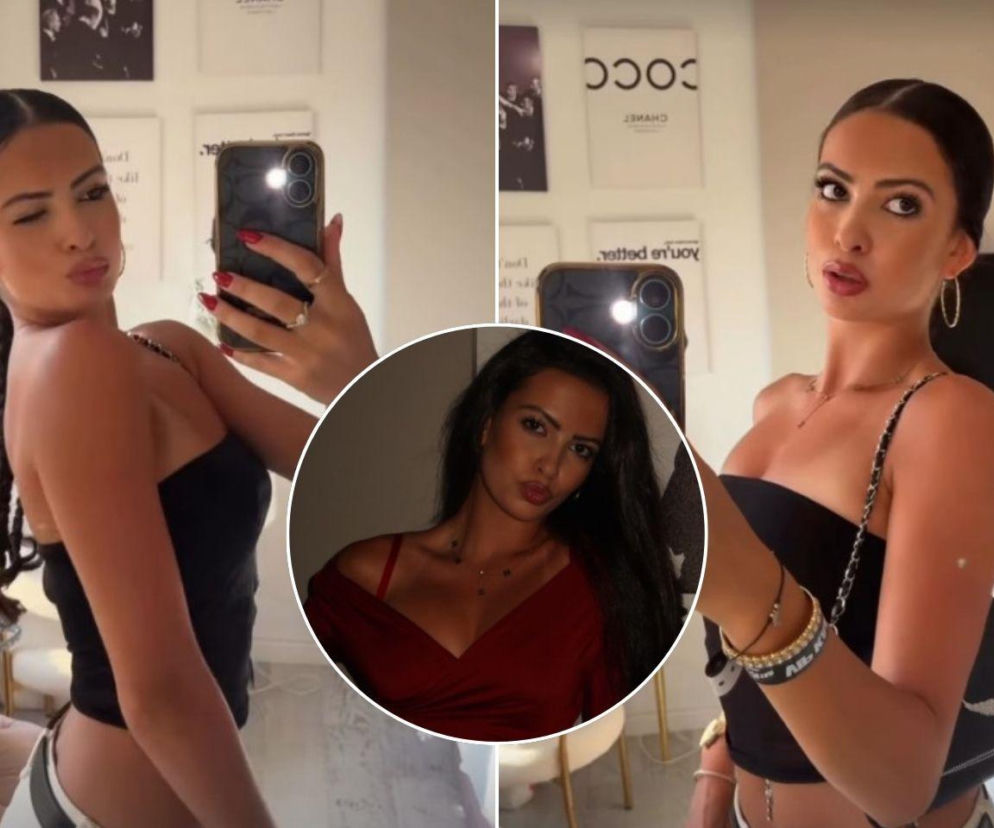 Kolaż zdjęć Zofii Cieszyńskiej: na pierwszym planie dwa ujęcia nastolatki robiącej selfie w czarnym topie i jasnych spodniach z odsłoniętym pępkiem, prezentującej kontrowersyjne stylizacje. W tle wstawione okrągłe zdjęcie Zosi w czerwonej sukience. Więcej o jej urodzie i wyborach modowych przeczytasz na naszym portalu.