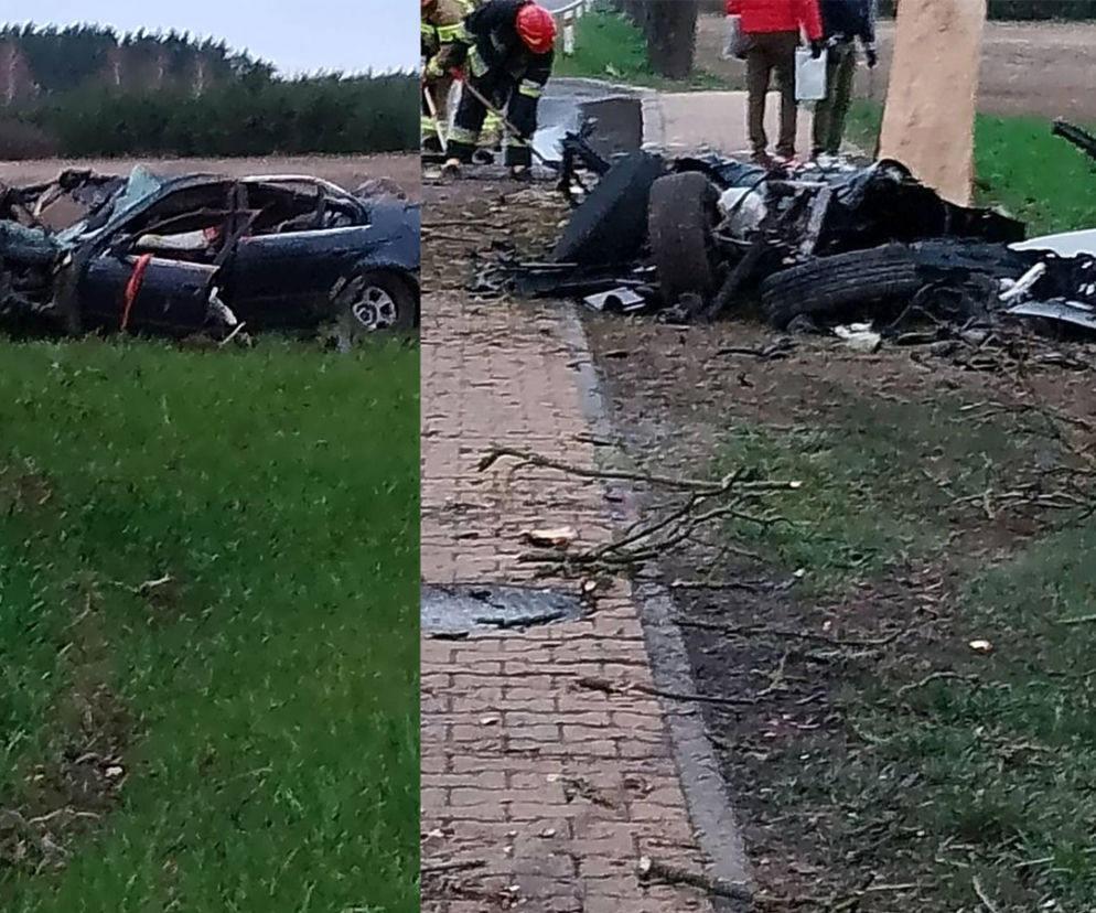 BMW uderzyło w drzewo i przystanek. Dwie osoby zginęły pod Kozienicami! [ZDJĘCIA]