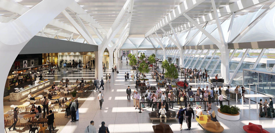 Wizualizacja terminala lotniska we Florencji z winnicą na dachu według projektu architekta Rafaela_Vinoly